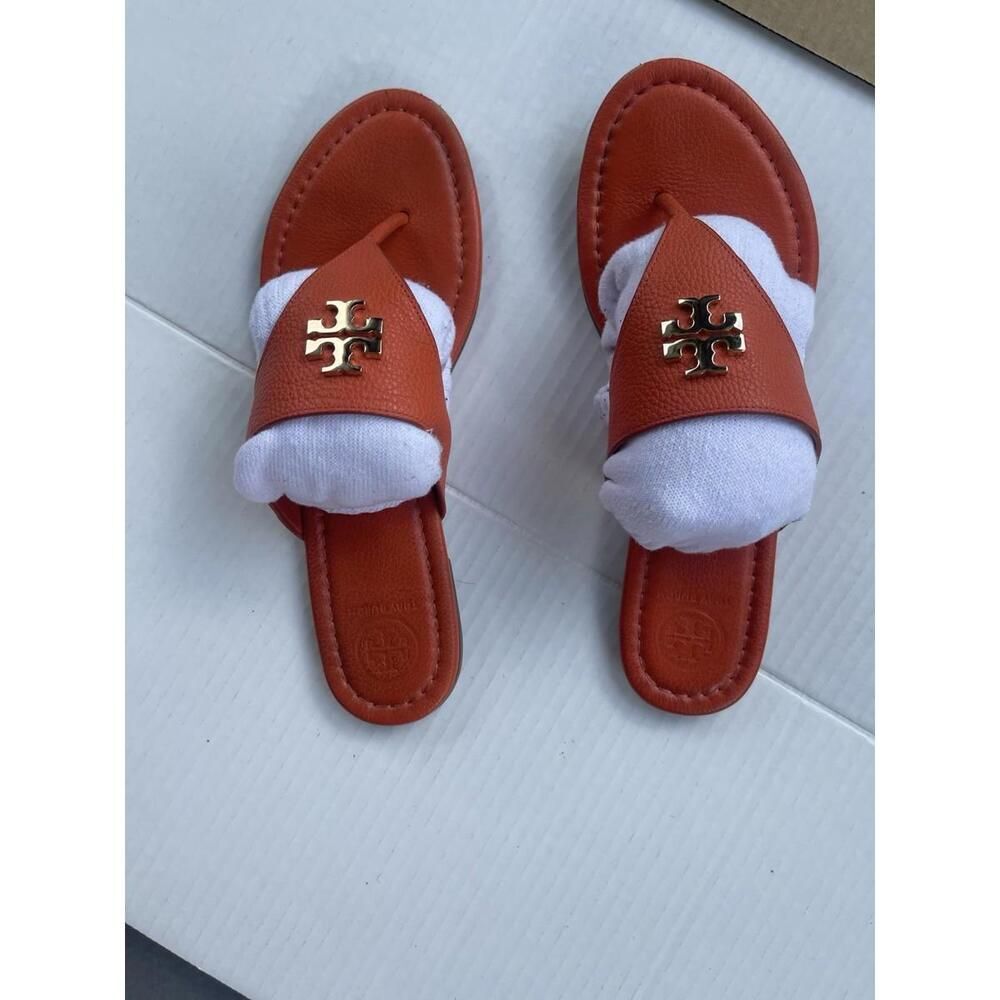 Tory Burch Miller Metallic Gold Pebbled Leather Sandals Thong Size 9 WOMEN'S - Picture 10 of 11
